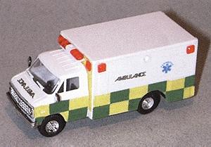 Trident Miniatures 90203 HO Scale Chevrolet Box Vans - Emergency -- Great Britain Paramedics (White Top, Yellow/Green Checkerboard Bottom)