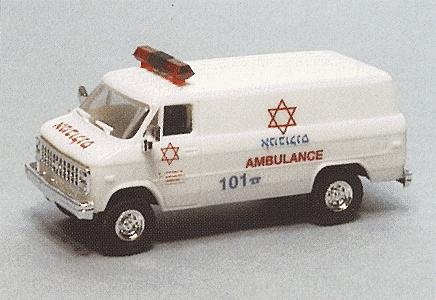 Trident Miniatures 90289 HO Scale Chevrolet Van - Emergency - Ambulances -- Israeli Ambulance (white, "Call 101" Logo)
