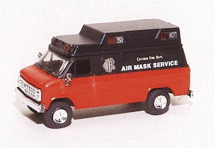 Trident Miniatures 90292 HO Scale Chevrolet Van - Emergency - Fire Vehicles -- Chicago Fire Deepartment - Air Mask Service (Black over Red, White Lettering)