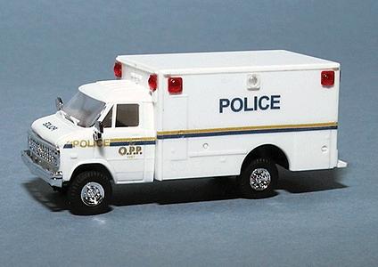 Trident Miniatures 90318 HO Scale Chevrolet Van with Box Body - Emergency - Police Vehicles -- Ontario Provincial Police (white, Black & Yellow Stripes)