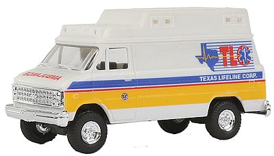 Trident Miniatures 90373 HO Scale Van - Emergency - Private Ambulances -- Dallas, Texas Lifeline Corp. (white, yellow, blue)