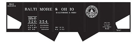Tichy Trains 10026 HO Scale Railroad Decal Set -- Baltimore & Ohio Class N17 USRA 2-Bay Hopper (13 Great States Logo)