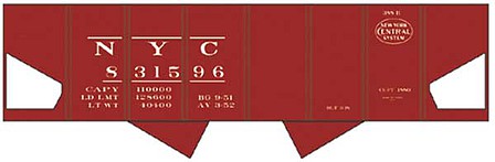 Tichy Trains 100326N N Scale Railroad Decal Set 6-Pack -- New York Central USRA 2-Bay Hopper (System Logo)