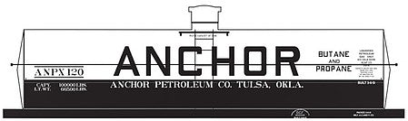 Tichy Trains 10045N6 N Scale Railroad Decal Set 6-Pack -- Anchor ANPX 10,000-Gallon LPG Tank Car (white & black car)