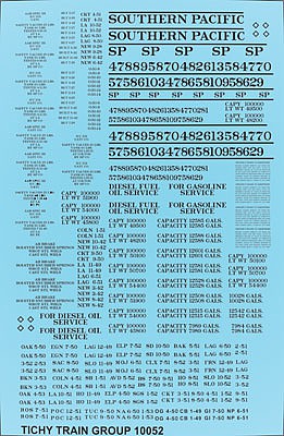 Tichy Trains 100526 HO Scale Railroad Decal Set 6-Pack -- Southern Pacific MOW Tank Car (black lettering)