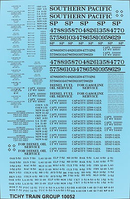 Tichy Trains 10052 HO Scale Railroad Decal Set -- Southern Pacific MOW Tank Cars (black lettering)