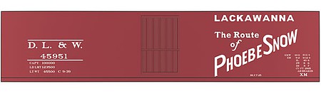 Tichy Trains 10055 HO Scale Railroad Decal Set -- Delaware, Lackawanna & Western 40' Steel Single-Door Boxcar (1930s Phoebe Sn