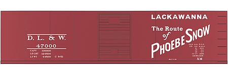 Tichy Trains 10056N N Scale Railroad Decal Set -- Delaware, Lackawanna & Western 40' Steel Single-Door Boxcar (1950s Phoebe Sn