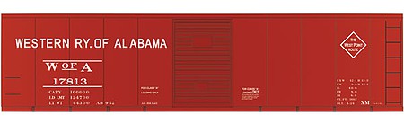 Tichy Trains 10062N6 N Scale Railroad Decal Set 6-Pack -- Western Railway of Alabama 40' Steel Boxcar