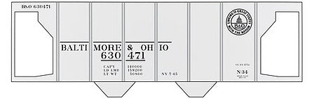 Tichy Trains 10069N6 N Scale Railroad Decal Set 6-Pack -- Baltimore & Ohio Class N-34 2-Bay Covered Hopper (13 States Logo)