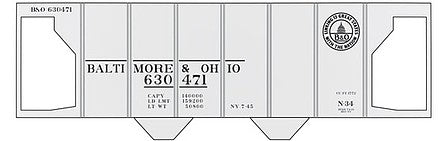 Tichy Trains 10069O O Scale Railroad Decal Set -- Baltimore & Ohio Class N-34 2-Bay Covered Hopper (13 States Logo)