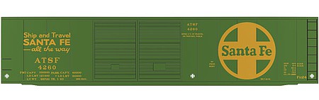 Tichy Trains 10073S S Scale Railroad Decal Set -- Santa Fe 50' Express Boxcar (green car, Large Logo, Ship & Travel Slogan)