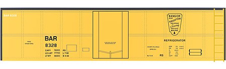 Tichy Trains 10079N N Scale Railroad Decal Set -- Bangor & Aroostook 40' Modern Steel Ice Reefer (yellow car)