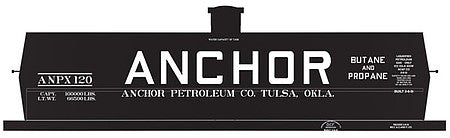 Tichy Trains 10080O O Scale Railroad Decal Set -- Anchor ANPX 10,000-Gallon LPG Tank Car (white Car)