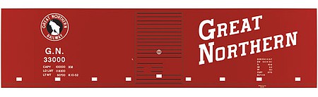 Tichy Trains 10081O O Scale Railroad Decal Set -- Great Northern 40' Steel Boxcar (red car, Slant Roadname, Rocky Silhouette)
