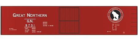 Tichy Trains 10083 HO Scale Railroad Decal Set -- Great Northern 40' Double-Sheathed Wood Boxcar (1950s Glacier Park Logo)