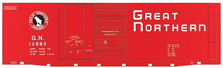 Tichy Trains 10088 HO Scale Railroad Decal Set -- Great Northern 40' Double-Door Boxcar (red, Empire Letter, Square Frame Stri