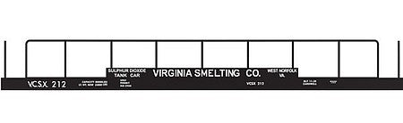 Tichy Trains 10102N6 N Scale Railroad Decal Set 6-Pack -- Virginia Smelting VCSX Sulphur Dioxide Tank Flatcar