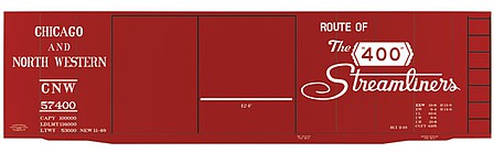 Tichy Trains 10115N HO Scale Railroad Decal Set -- Chicago & North Western 40' Steel Boxcar (400 Streamliners Slogan)