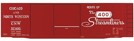 Tichy Trains 10116N HO Scale Railroad Decal Set -- Chicago & North Western 40' Double-Door Steel Boxcar (400 Streamliners Slogan)