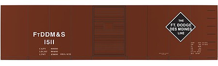Tichy Trains 10118N HO Scale Railroad Decal Set -- Fort Dodge, Des Moines & Southern 40' Steel Boxcar (Large Black Diamond Logo