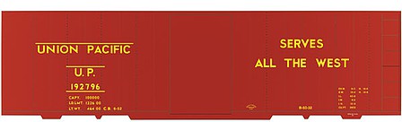 Tichy Trains 10130N HO Scale Railroad Decal Set -- Union Pacific 40' Steel Boxcar (Serves the West Slogan, All Yellow Lettering