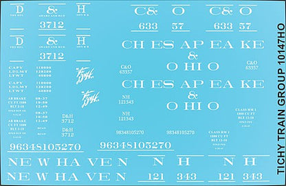 Tichy Trains 10147N HO Scale Railroad Decal Set -- Delaware & Hudson/Chesapeake & Ohio/New Haven USRA Hopper (1 car)