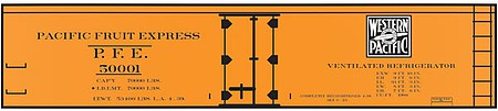 Tichy Trains 10157 HO Scale Railroad Decal Set -- Pacific Fruit Express/Western Pacific 40' Wood Reefer (Dual Color Logo)