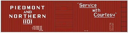 Tichy Trains 10169N N Scale Railroad Decal Set -- Piedmont & Northern 40' Double-Sheathed Boxcar (Courtesy Slogan)