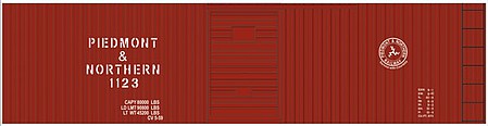 Tichy Trains 10176N N Scale Railroad Decal Set -- Piedmont & Northern 40' Double-Sheathed Boxcar (Small Logo)