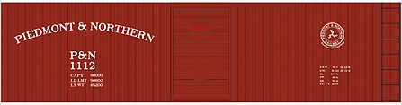 Tichy Trains 10177 HO Scale Railroad Decal Set -- Piedmont & Northern 40' Double-Sheathed Boxcar (Arched Lettering, Small Logo