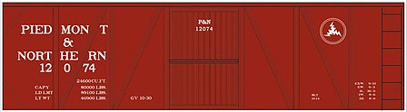 Tichy Trains 10178N N Scale Railroad Decal Set -- Piedmont & Northern 40' Single-Sheathed Boxcar