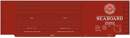 Tichy Trains 10185N N Scale Railroad Decal Set -- Seaboard Air Line 40' Double-Door Steel Boxcar (Heart Logo)