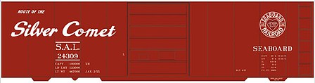 Tichy Trains 10186N N Scale Railroad Decal Set -- Seaboard Air Line 40' Steel Boxcar (Silver Comet Logo)