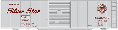 Tichy Trains 10190 HO Scale Railroad Decal Set -- Seaboard Air Line 40' Steel Boxcar (Gray Car, Red Lettering, Silver Star Log