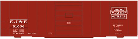 Tichy Trains 10201N N Scale Railroad Decal Set -- Elgin, Joliet & Eastern 40' Steel Boxcar (Outer Belt Logo)