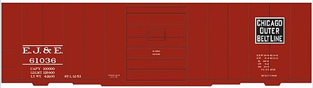 Tichy Trains 10202O O Scale Railroad Decal Set -- Elgin, Joliet & Eastern 40' Steel Boxcar (black Rectangular Outer Belt Line)