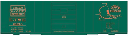 Tichy Trains 10203 HO Scale Railroad Decal Set -- Elgin, Joliet & Eastern 40' Steel Boxcar (green Car, Map Around Chicago Logo