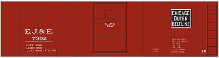 Tichy Trains 10204N N Scale Railroad Decal Set -- Elgin, Joliet & Eastern 40' Steel Boxcar (black Rectangular Outer Belt Line)