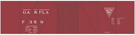 Tichy Trains 10212O O Scale Railroad Decal Set -- Georgia & Florida 40' Single-Sheathed Wood Boxcar (Triangle Logo)