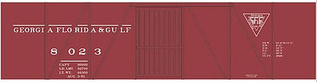 Tichy Trains 10213O O Scale Railroad Decal Set -- Georgia, Florida & Gulf 40' Single-Sheathed Wood Boxcar (Triangle Logo)