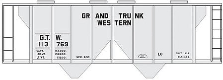 Tichy Trains 10218S S Scale Railroad Decal Set -- Grand Trunk Western 2-Bay Covered Hopper (gray Car, Cement Car)