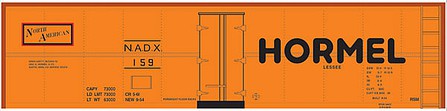 Tichy Trains 10219 HO Scale Railroad Decal Set -- Hormel NADX 40' Steel Reefer (orange Car, Medium Hormel, North American Logo