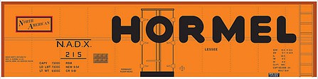 Tichy Trains 10220 HO Scale Railroad Decal Set -- Hormel NADX 40' Steel Reefer (orange Car, Large Hormel, North American Logo)