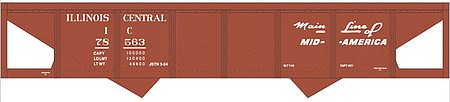 Tichy Trains 10227N N Scale Railroad Decal Set -- Illinois Central 2-Bay Steel Hopper (Boxcar Red, Mainline Mid of America Log