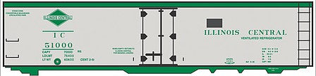 Tichy Trains 10228 HO Scale Railroad Decal Set -- Illinois Central 40' Steel Reefer (silver Car, green Lettering & Diamond Log