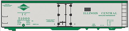 Tichy Trains 10228O O Scale Railroad Decal Set -- Illinois Central 40' Steel Reefer (silver Car, green Lettering & Diamond Log