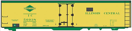 Tichy Trains 10229S S Scale Railroad Decal Set -- Illinois Central 40' Steel Reefer (yellow Car, green Lettering & Diamond Log