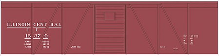 Tichy Trains 10230 HO Scale Railroad Decal Set -- Illinois Central 40' Single-Door Single-Sheathed Boxcar (Boxcar Red, No Logo