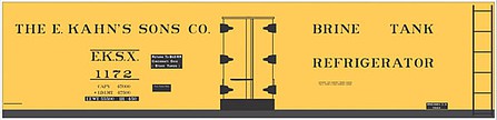 Tichy Trains 10232S S Scale Railroad Decal Set -- E. Kahn's Sons 40' Steel Reefer (yellow Car)